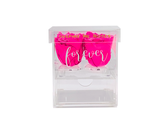 "Forever" Love Hot Pink Roses Jewelry Box - Small