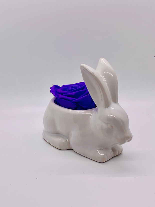 Single Rose Ceramic Bunny - Purple