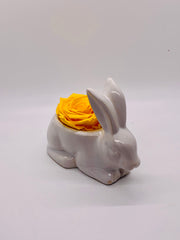 Single Rose Ceramic Bunny - Yellow