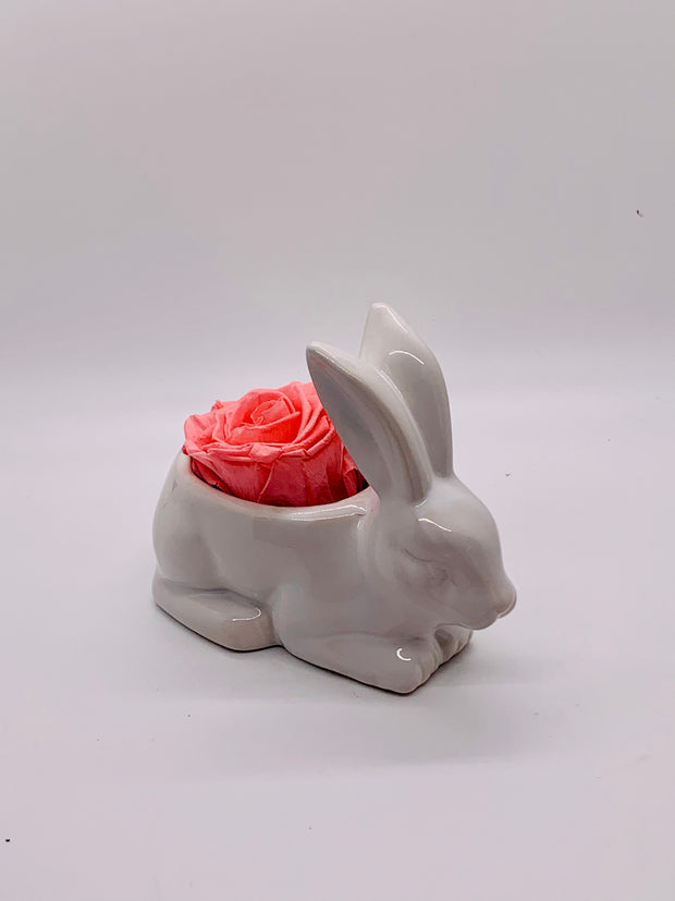 Single Rose Ceramic Bunny - Pretty in Pink